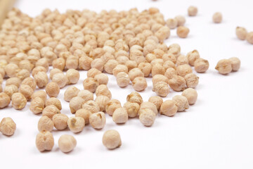 Close-up of chickpeas on white
