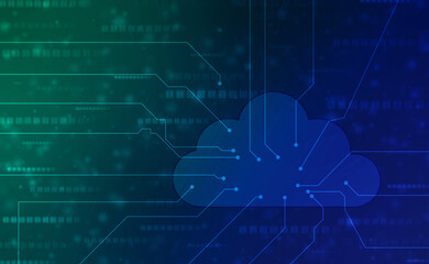 2d illustration of Cloud computing, Digital Cloud computing Concept background. Cyber technology, internet data storage, database and data server concept