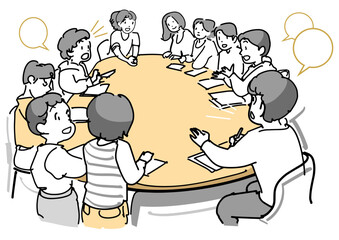 子供達の机を囲んでの会議
