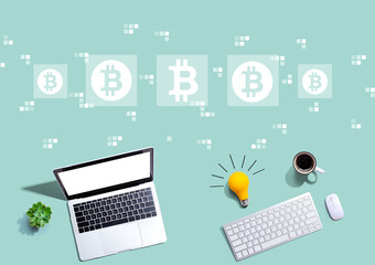 Bitcoin theme with computers with a light bulb