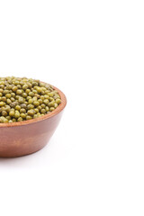 mung beans in a bowl with white space 