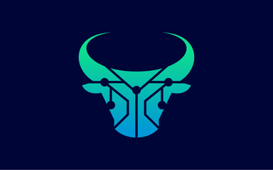 Futuristic Cow Tech Logo Design