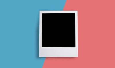 Blank instant photo frame square on color background