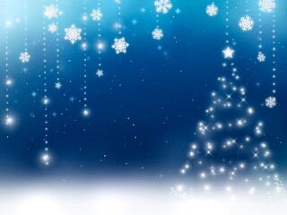雪の結晶とクリスマスツリー　イルミネーション背景素材