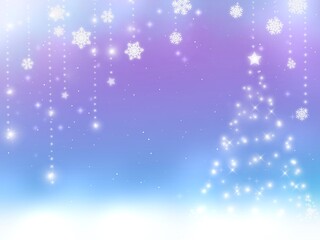 雪の結晶とクリスマスツリー　イルミネーション背景素材