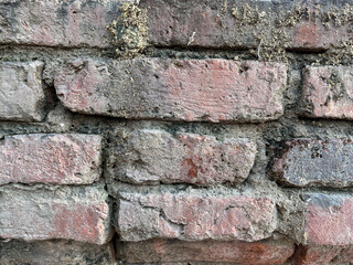 Close up shot old brick wall is background and texture, horizontal view.