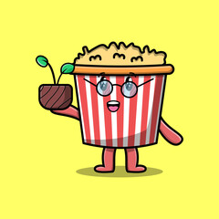 Cute cartoon illustration Popcorn holding plant in a pot flat modern style design 