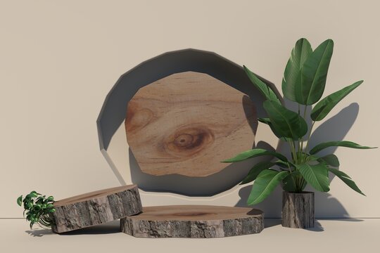 Podium display scene for cosmetic product and packate,3d render.