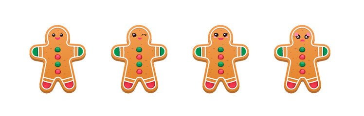 set doodle cartoon gingerbread cookie