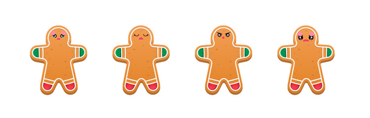 set doodle cartoon gingerbread cookie