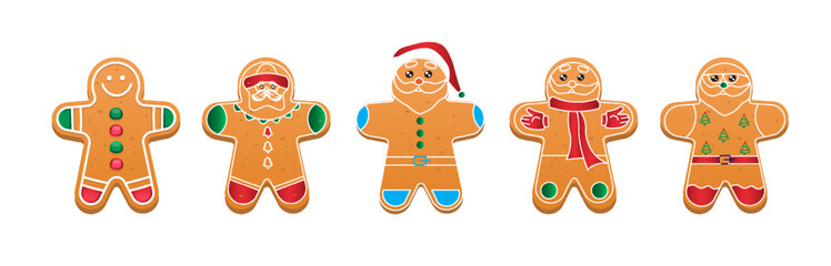 set doodle cartoon gingerbread cookie