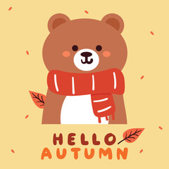 cute background cartoon bear with autumn vibes