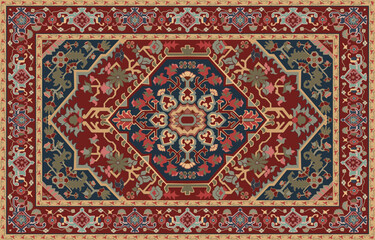 Colorful ornamental vector design for rug, tapis, yoga mat. Geometric ethnic clipart. Arabian ornamental carpet with decorative elements.Persian carpet,