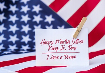 Martin Luther King, Jr. Day Greeting Card American flag. Flag of the united states of America. USA...