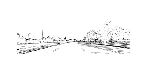 Building view with landmark of Padua is the 
city in Italy. Hand drawn sketch illustration in vector.