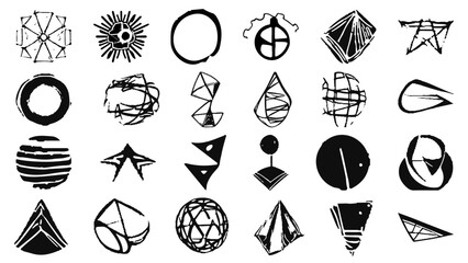 Set of design elements in grunge style. Irregular shapes and rough edges. Clipart for website or t-shirt.