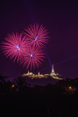 Beautiful Khao Wang Fireworks, Phetchaburi Province Thailand.