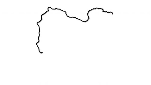 Libya map, country territory outline self drawing animation. Line art.