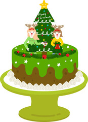 Christmas cake,Christmas background. Wrapping paper. Christmas print supplies. Christmas party happy people celebrating Christmas flat illustration
