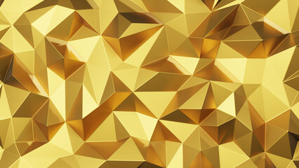 3D rendering gold triangle polygon abstract background.