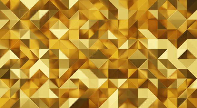 Fototapeta 3D rendering gold triangle polygon abstract background.