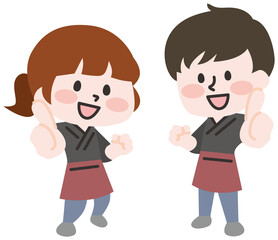 飲食業のスタッフの男性と女性