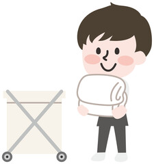 リネン回収する男性のイラスト