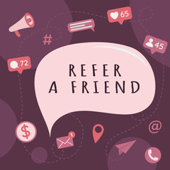 Social media and digital marketing. Banner for your text. Refer a friend