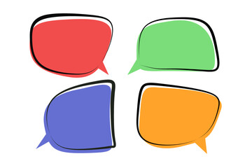 blank multi color speech bubbles, thinking balloon set on green background Conceptual image about communication and social media, customer feedback