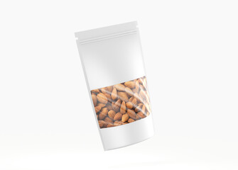 Delicious roasted sweet almonds nuts isolated on white background. 3d illustration
