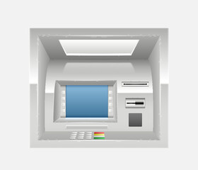 Realistic ATM interface screen. Modern electronic bank payment machine online automated service