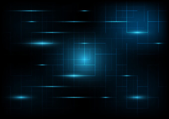 Abstract line bright glow on vintage blue screen for technology background