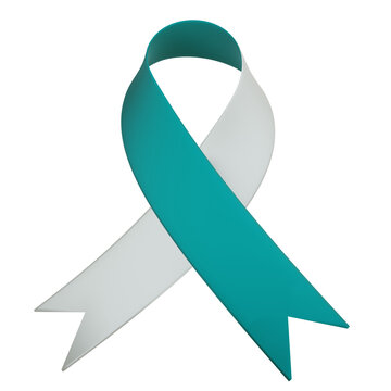 3D Ribbon in Teal and White Color for Cervix Health Awareness and Causes