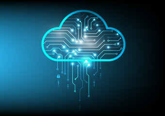 Abstract cloud on the vintage blue screen with bright glow circuit board on for technology background, Vector illustration design
