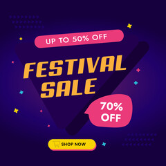 Festival sale up to 50 off. festival sales background with abstract shapes.