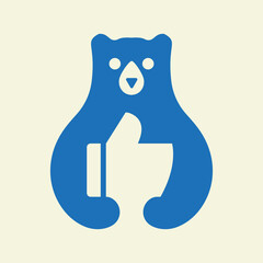 Bear Thumbs Up Logo Negative Space Vector Template. Bear Holding Like Symbol