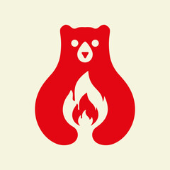Initial Bear Fire Logo Negative Space Vector Template. Bear Holding Fire Symbol