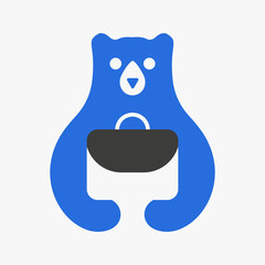 Initial Bear Bag Logo Negative Space Vector Template. Bear Holding Bag Symbol
