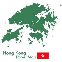 Map-Green Hong Kong map with national flag.