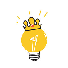 hand drawn doodle light bulb with crown illustration vector