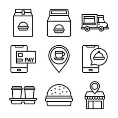 Food delivery black outline vector