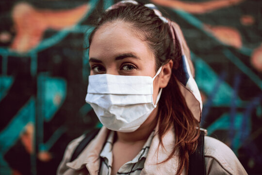 School girl wearing face mask