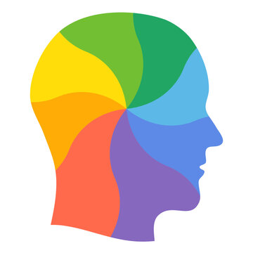 Human head silhouette with a color swirl. Abstract illustration of mental states. Emotional states and self-regulation.