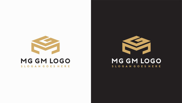 MG GM Letter Hexagon Gold Logo Vector Image