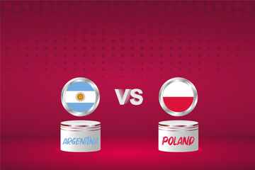 Country Flag Background Argentina vs Poland, 2022 world Football Championship in Qatar. Group Phase Match. Posters, Brochures, vector backgrounds.