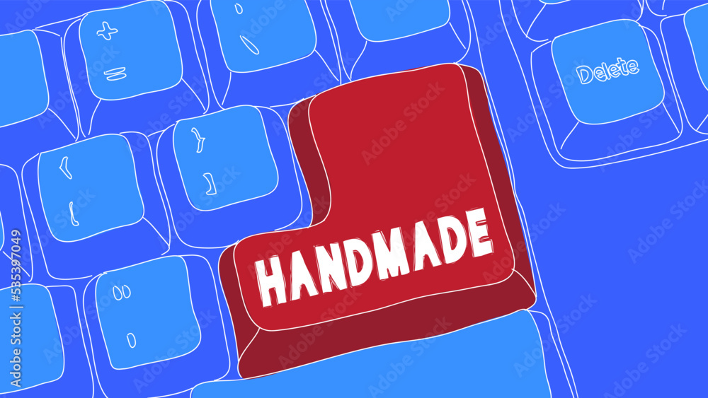 Poster computer keyboard with handmade text. close-up of an electronic computer device part, keypad.