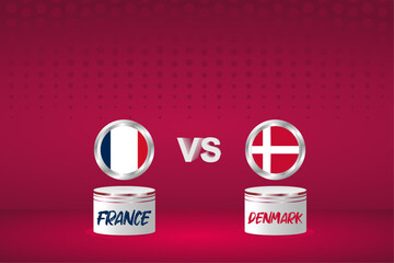 Country Flag Background France vs Denmark, 2022 world Football Championship in Qatar. Group Phase Match. Posters, Brochures, vector backgrounds.