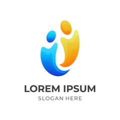 family logo template with 3d blue and yellow color style