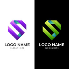 S shield logo concept, shield and letter S combination logo with 3d colorful style