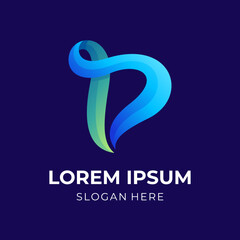 Fototapeta premium initial D logo vector with 3d blue and green color style